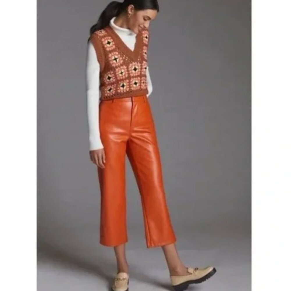 Anthropologie Avec Les Filles Orange Faux Leather Pants Trousers Size M Boho Cas